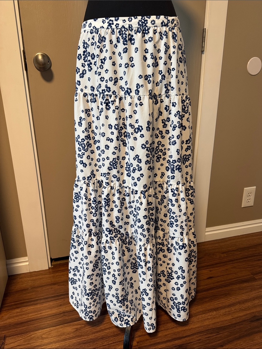 Banana Republic White Maxi Skirt with Blue Floral Print